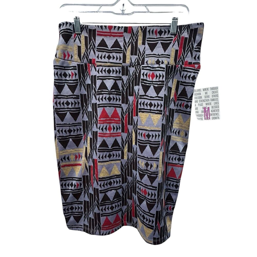 LuLaRoe Cassie Skirt Medium Knee Length Unlined Pull On Multicolor Geometric